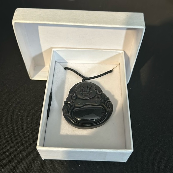 Obsidian happy Buddha pendant on adjustable rope/New - Picture 1 of 4